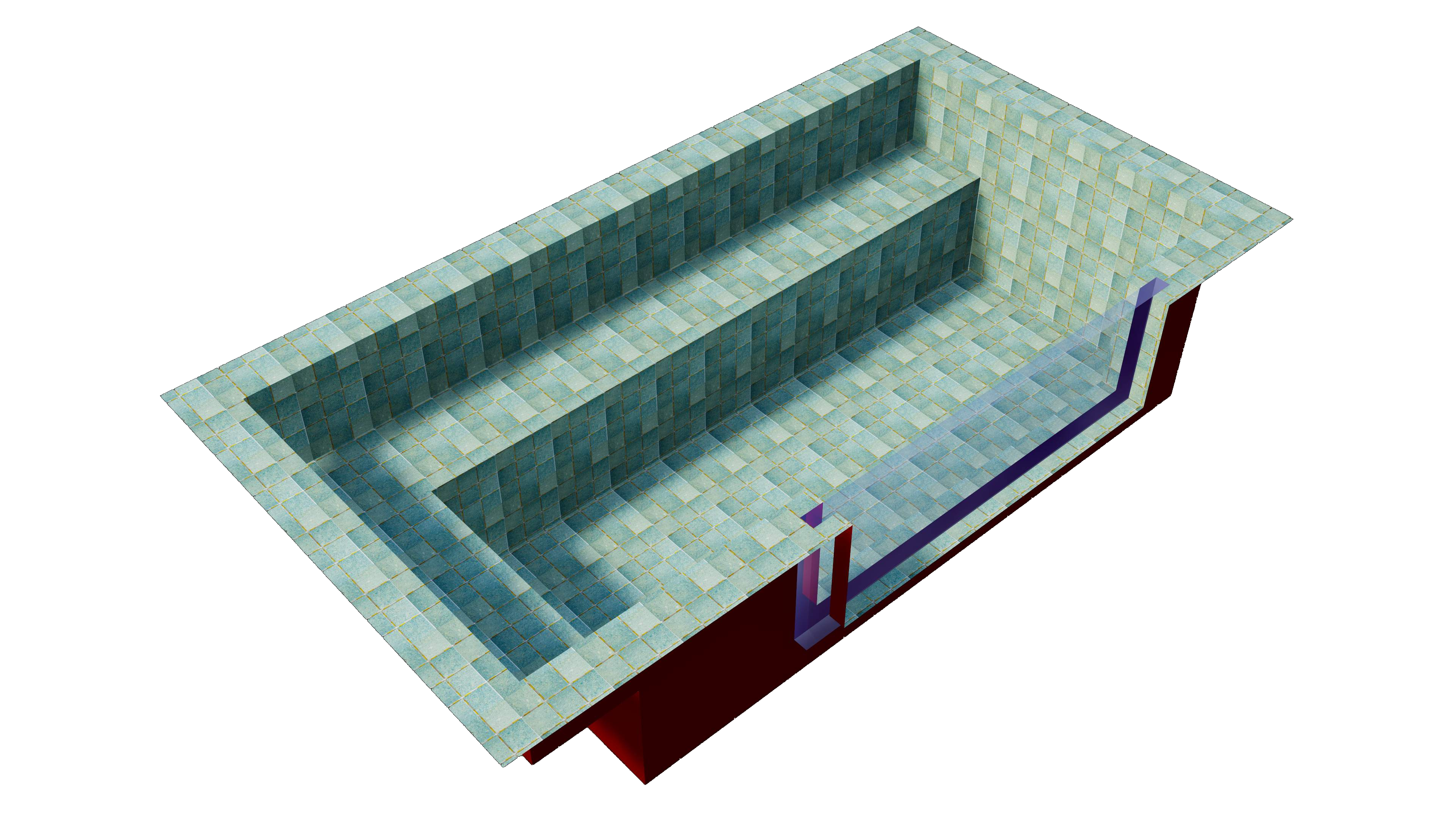 Render 3D da Nova Linha Acrylic com banco interno e painel transparente